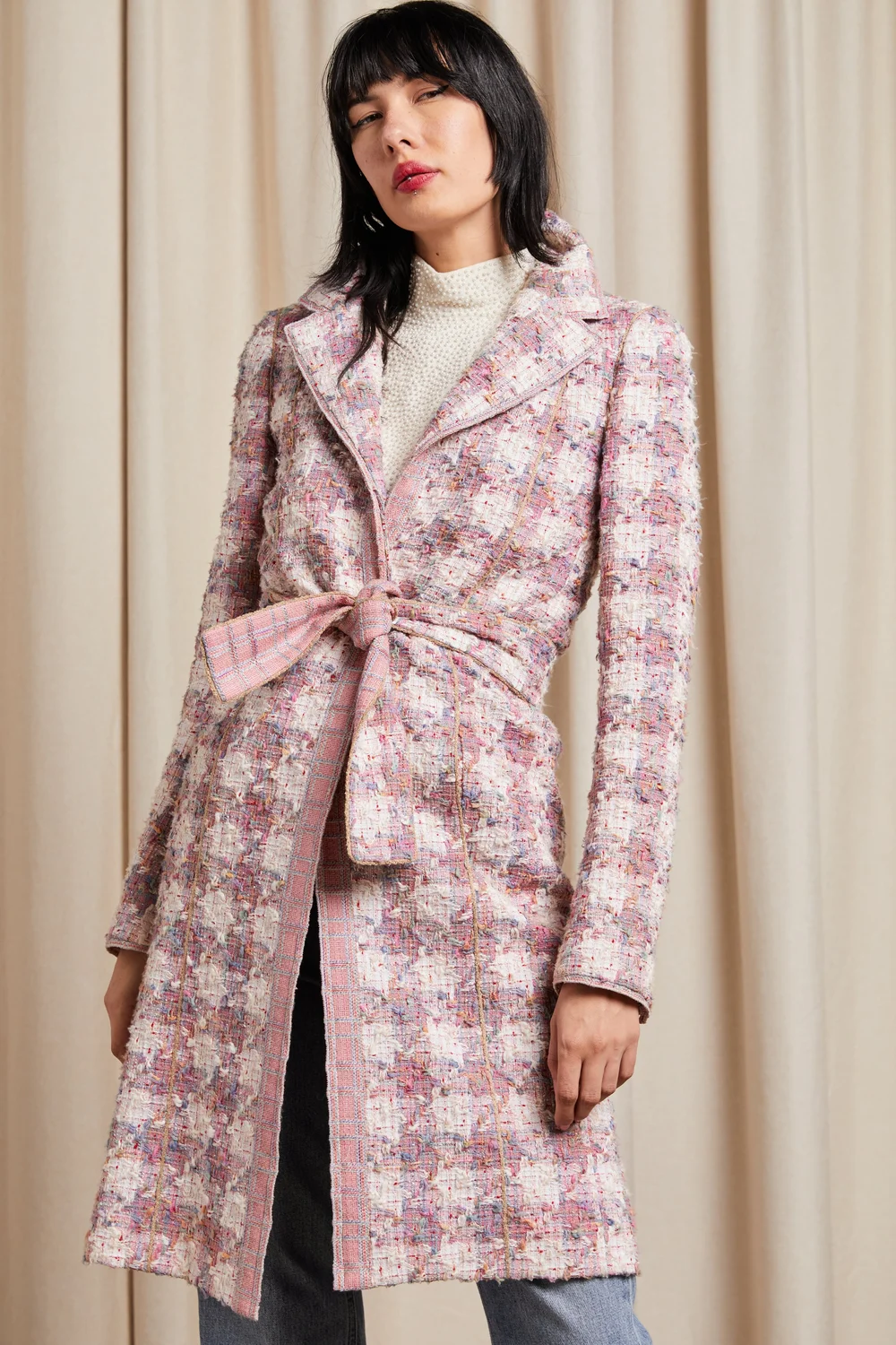 CHANEL Spring 2004 Pink + Pastel Tweed Wrap Longline Coat and